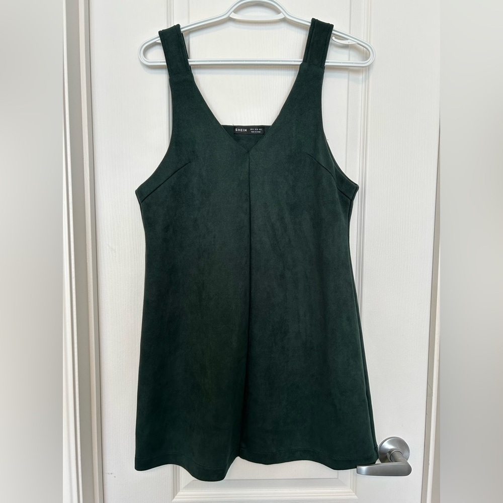 Shein Dark Green Faux Suede Shift Dress